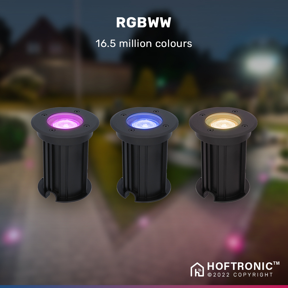 6x Maisy dimbare LED grondspot - Rond - Zwart - RGBWW - 5.5 Watt - WiFi & Bluetooth - IP67 straal waterdicht - 3 jaar garantie