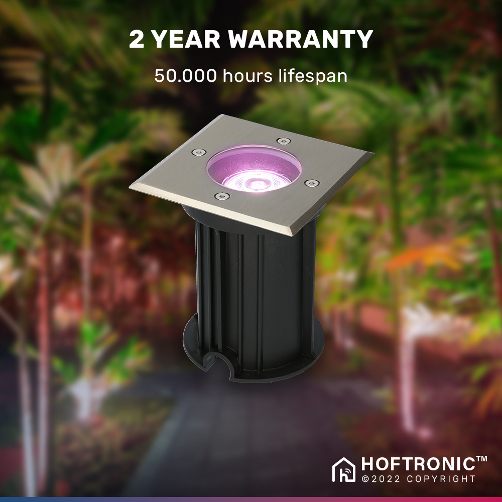 3x Ramsay Smart LED Grondspot - Vierkant - RVS - RGBWW - 5 Watt - IP67 straal waterdicht - 3 jaar garantie