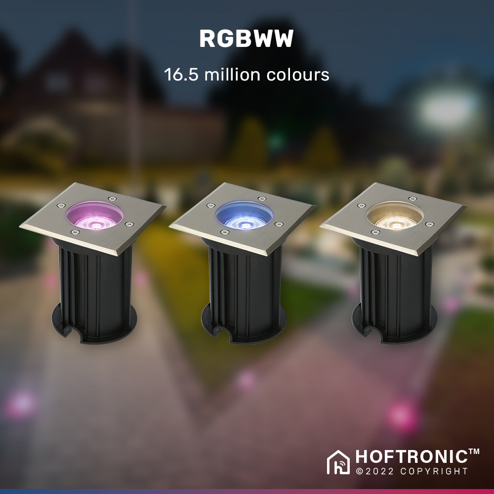 9x Ramsay Smart LED Grondspot - Vierkant - RVS - RGBWW - 5 Watt - IP67 straal waterdicht - 3 jaar garantie