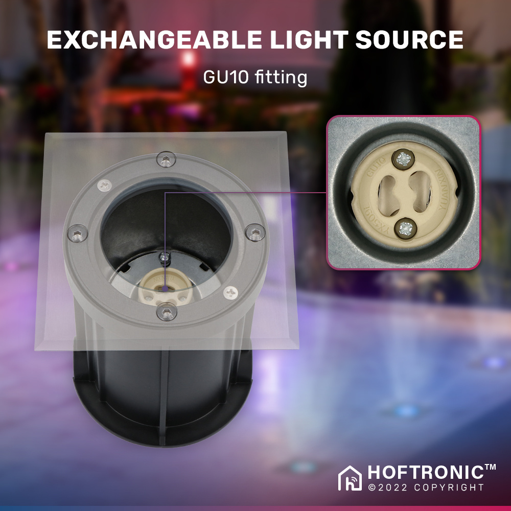 9x Ramsay Smart LED Grondspot - Vierkant - RVS - RGBWW - 5 Watt - IP67 straal waterdicht - 3 jaar garantie