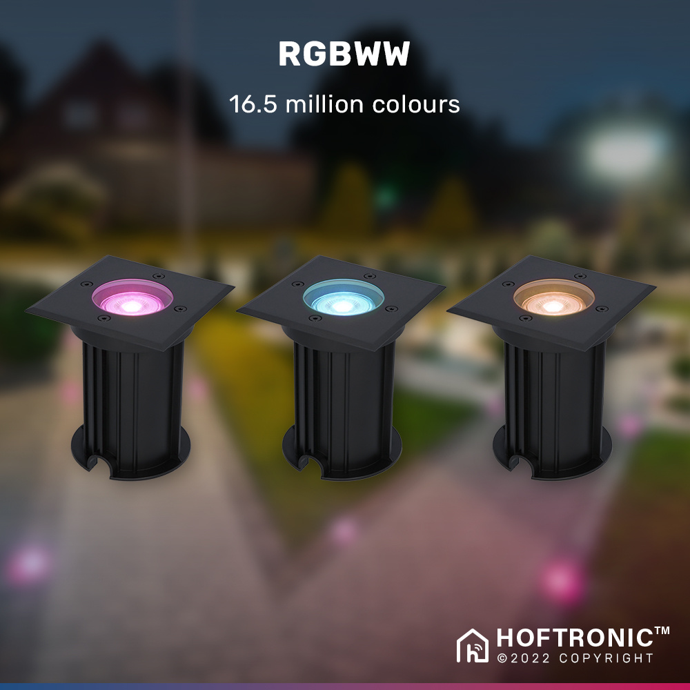 Ramsay Smart LED grondspot - Vierkant - Zwart - RGBWW - 5.5 Watt - WiFi & Bluetooth - IP67 straal waterdicht - 3 jaar garantie