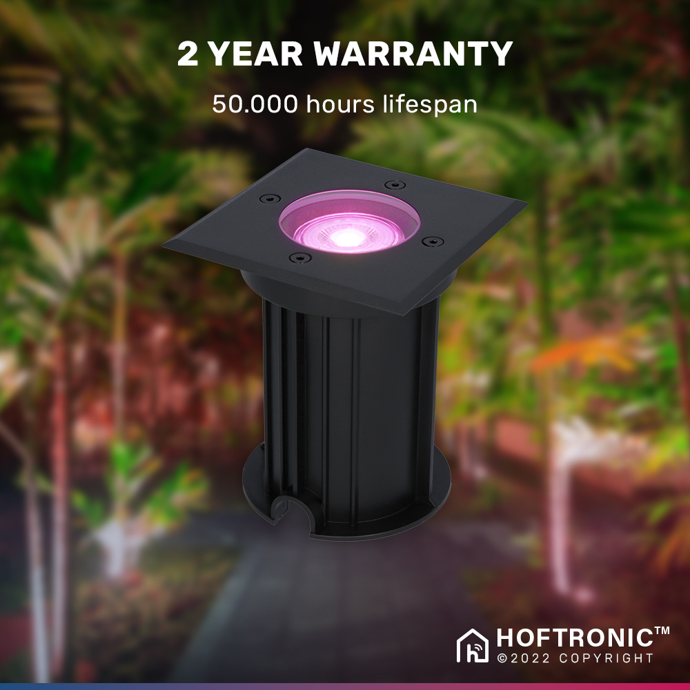 6x Ramsay Smart LED grondspot - Vierkant - Zwart - RGBWW - 5.5 Watt - WiFi & Bluetooth - IP67 straal waterdicht - 3 jaar garantie
