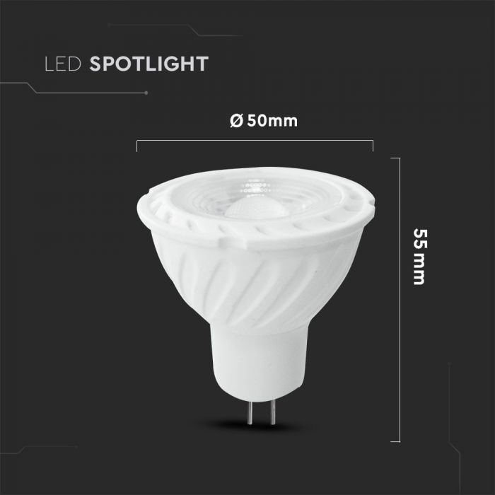 GU5.3 MR16 LED spot 6,5 Watt 12V DC 455lm warmwit 3000K (vervangt 60W) 5 jaar garantie