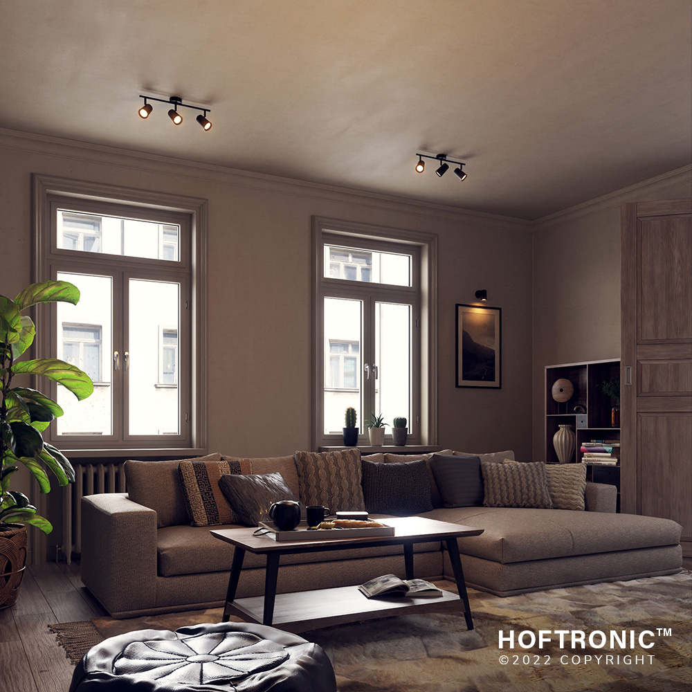 Riga LED Plafondlamp 3 spots Zwart - Draaibaar en Dimbaar - 3 lichts - GU10 2700K warm wit - Plafondspot woonkamer en gang - Opbouwspot verlichting afbeelding