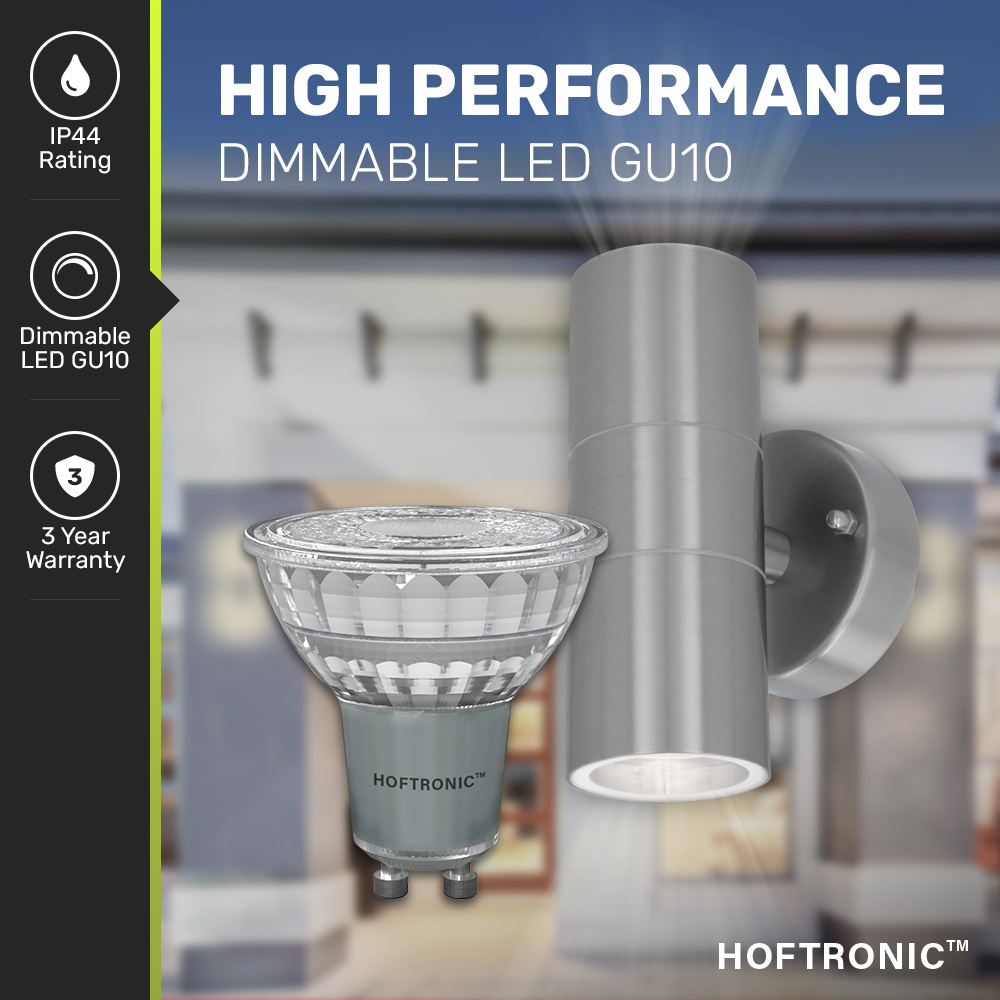 Jasmin dimbare LED Wandlamp - 6000K daglicht wit - GU10 - Rond - Up & Down light - RVS - IP44 voor buiten voor binnen en buiten