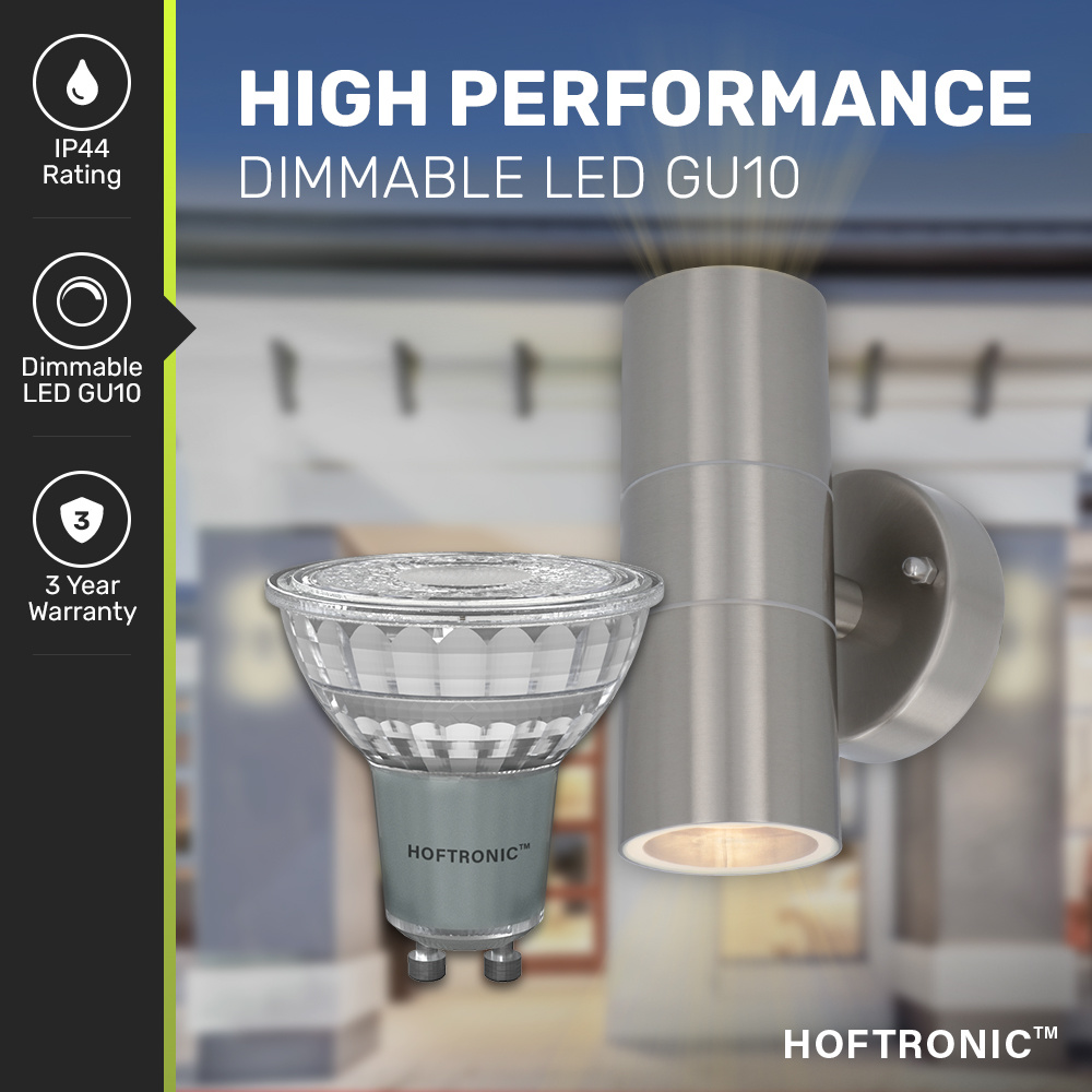 Jasmin dimbare LED Wandlamp - 2700K warm wit - GU10 - Rond - Up & Down light - RVS - IP44voor buiten voor binnen en buiten