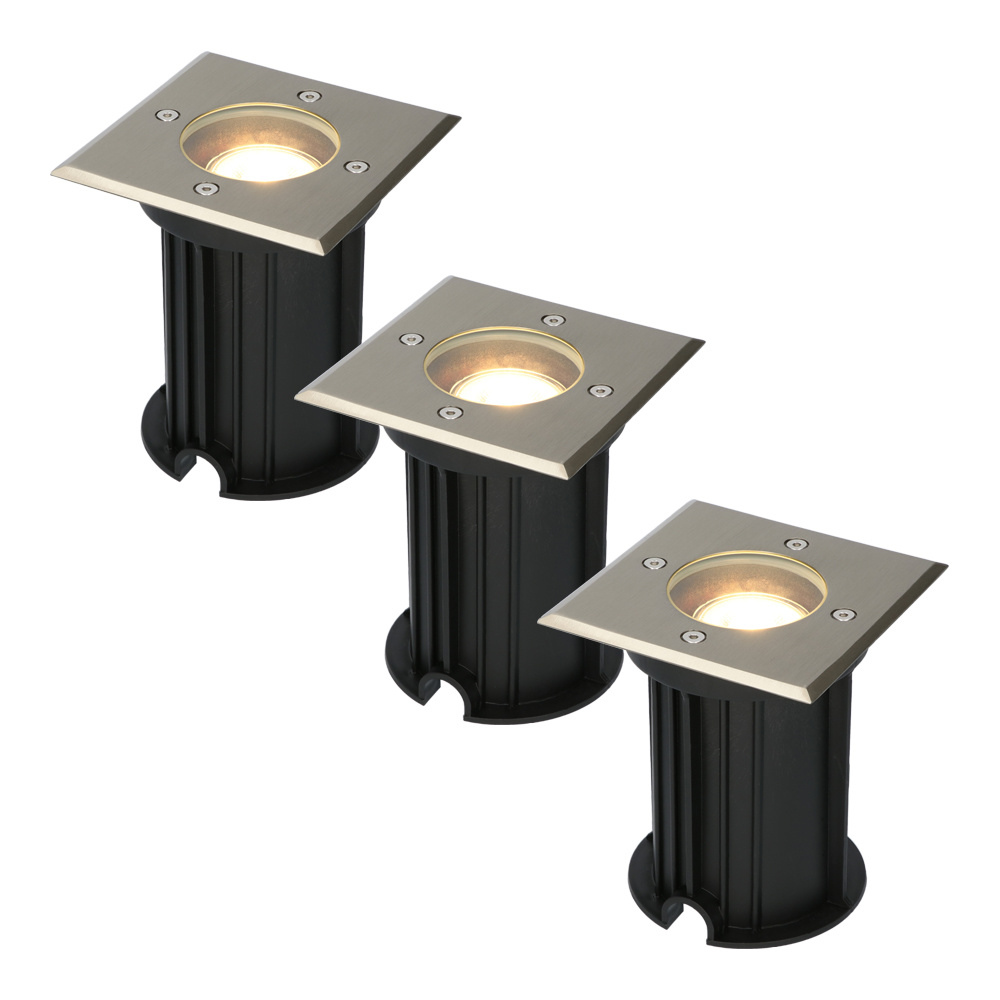 HOFTRONIC 3x Ramsay dimbare LED grondspot - Vierkant - RVS - 2700K warm wit - 5 Watt - IP67 straal w