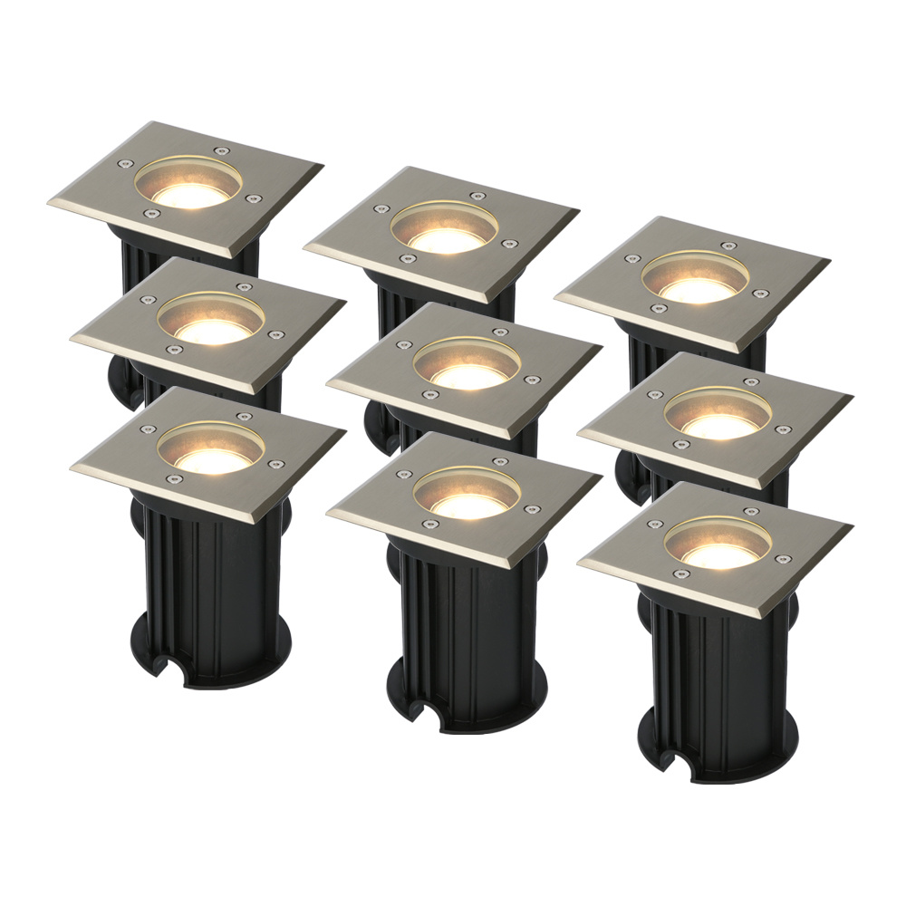 HOFTRONIC 9x Ramsay dimbare LED grondspots - Vierkant - 2700K warm wit - 5 Watt - IP67 waterdicht oo