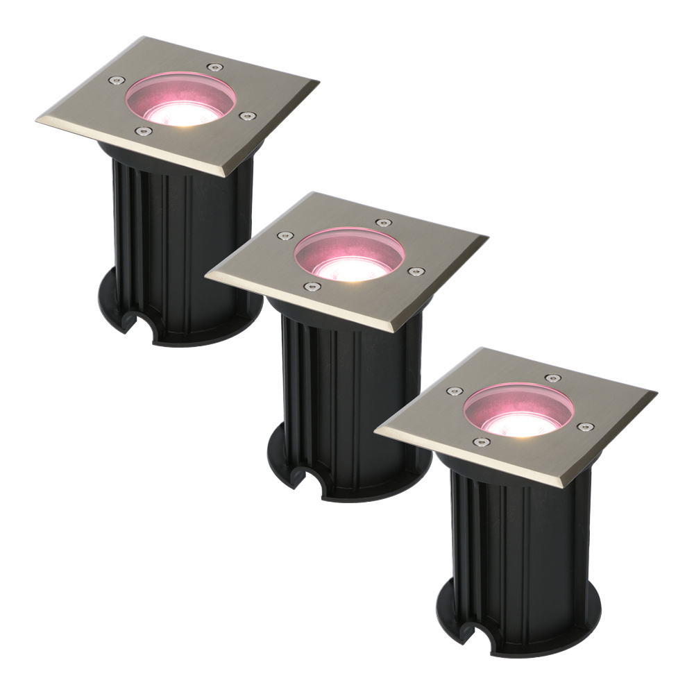 HOFTRONIC™ 3x Ramsay Smart LED Grondspot - Vierkant - RVS - RGBWW - 5 Watt - IP67 straal waterdicht - 3 jaar garantie