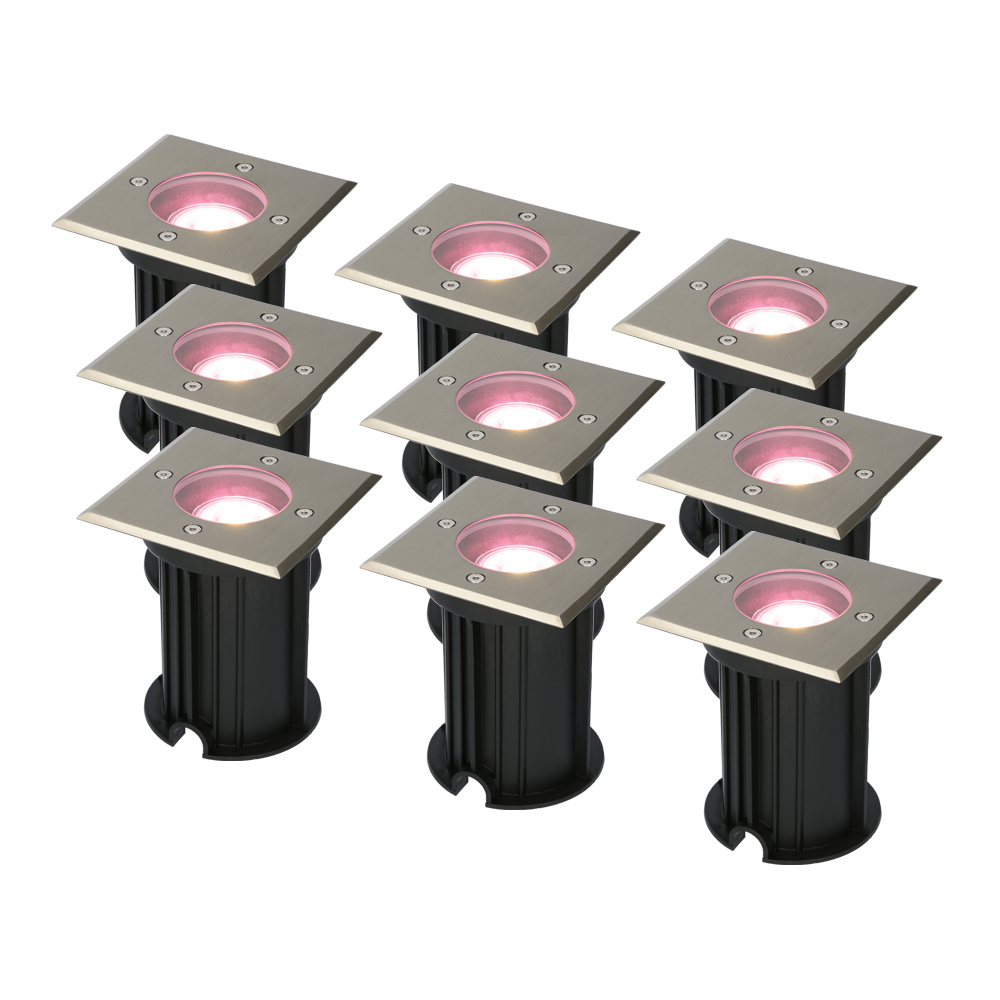 HOFTRONIC™ 9x Ramsay Smart LED Grondspot Vierkant RVS RGBWW 5 Watt IP67 straal waterdicht 3 jaar garantie