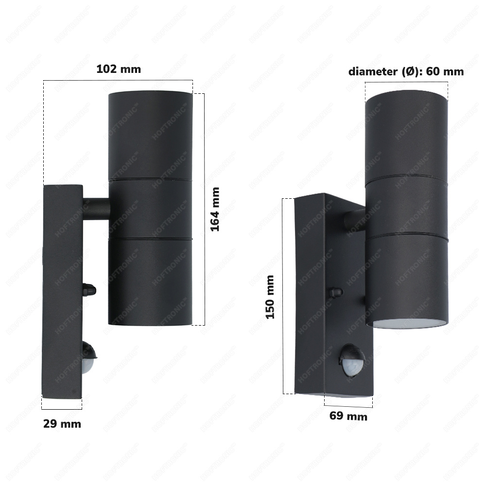 Blenda wandlamp - 2700K warm wit - Bewegingsmelder en schemerschakelaar - Zwart - IP44 spatwaterdicht - Up & Downlight voor buiten voor binnen en bui