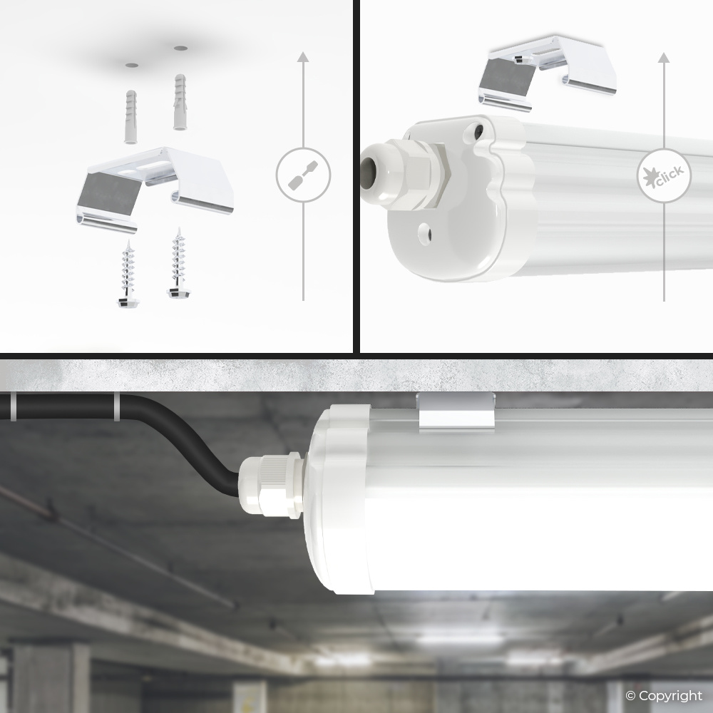 LED Feuchtraumleuchte 120cm - IP65 Wasserdicht - 6500K Kaltweiß