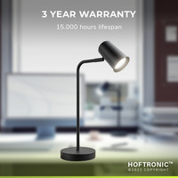 Riga LED tafellamp - Kantelbaar en draaibaar - 6000K daglicht wit - Ingebouwde dimmer - Bureaulamp voor binnen - GU10 fitting - Zwart - 3 jaar garantie