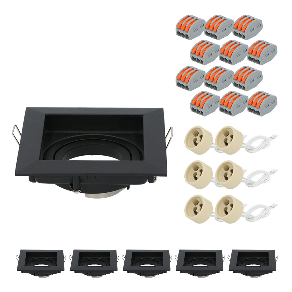 HOFTRONIC™ Set van 6 Altos LED inbouwspots - Kantelbaar armatuur - GU10 fitting - Vierkante inbouwspot voor binnen - Zwart