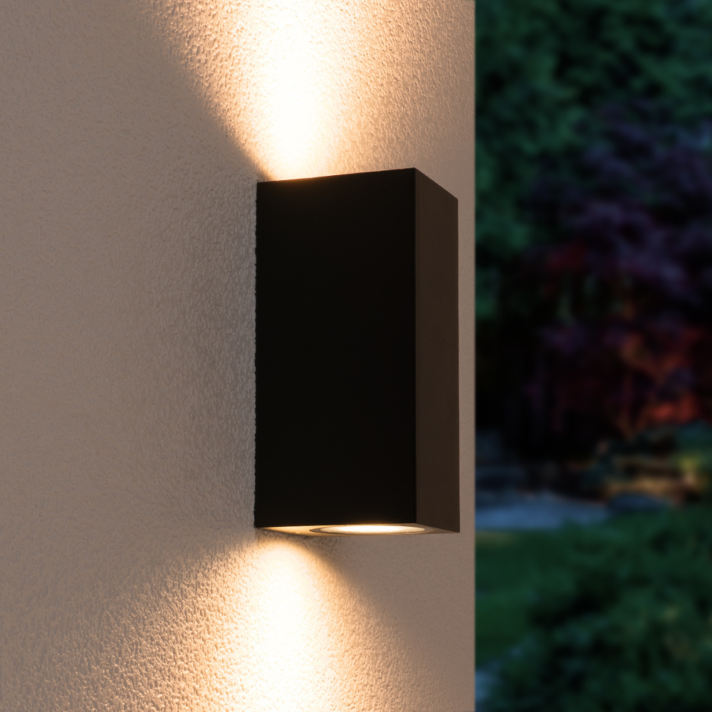 Selma dimbare LED wandlamp - Up & Down light - IP65 - Incl. 2x 5 Watt 2700K GU10 spots - Zwart - Binnen en buiten - 3 jaar garantie voor binnen en b