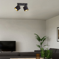 LED Plafondspot Tommy - twee volledig verstelbare textiele spots - Mat Zwart E14