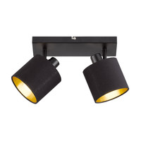 LED Plafondspot Tommy - twee volledig verstelbare textiele spots - Mat Zwart E14