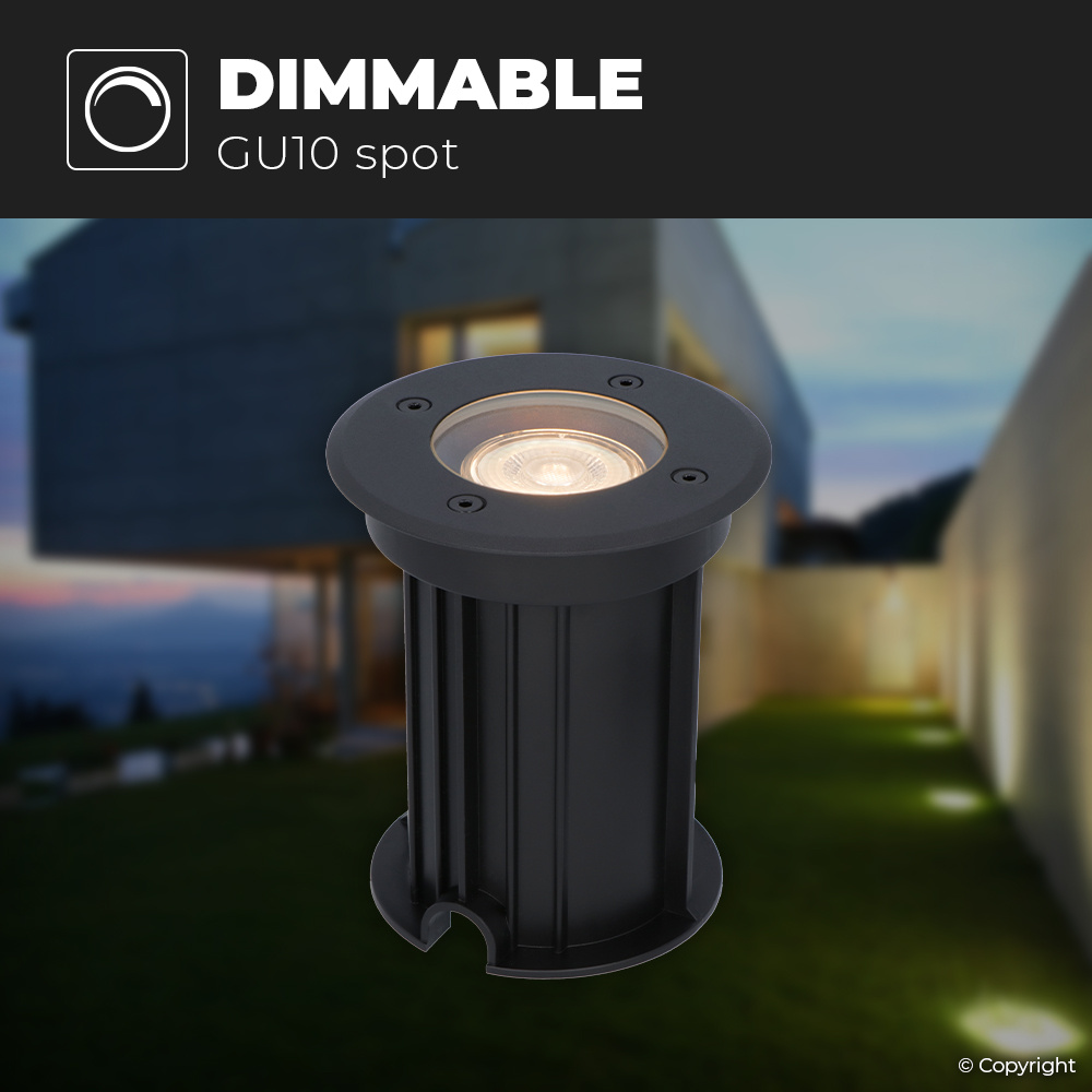 6x Maisy dimbare LED grondspot - Rond - Zwart - 2700K warm wit - 5 Watt - IP67 straal waterdicht - 3 jaar garantie Grondspot buiten 230V