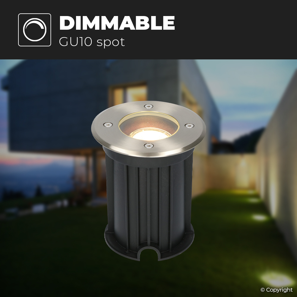 9x Maisy dimbare LED grondspot - Rond - RVS - 2700K warm wit - 5 Watt - IP67 straal waterdicht - 3 jaar garantie Grondspot buiten 230V