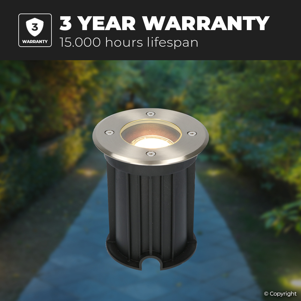 3x Maisy dimbare LED grondspot - Rond - RVS - 2700K warm wit - 5 Watt - IP67 straal waterdicht - 3 jaar garantie Grondspot buiten 230V