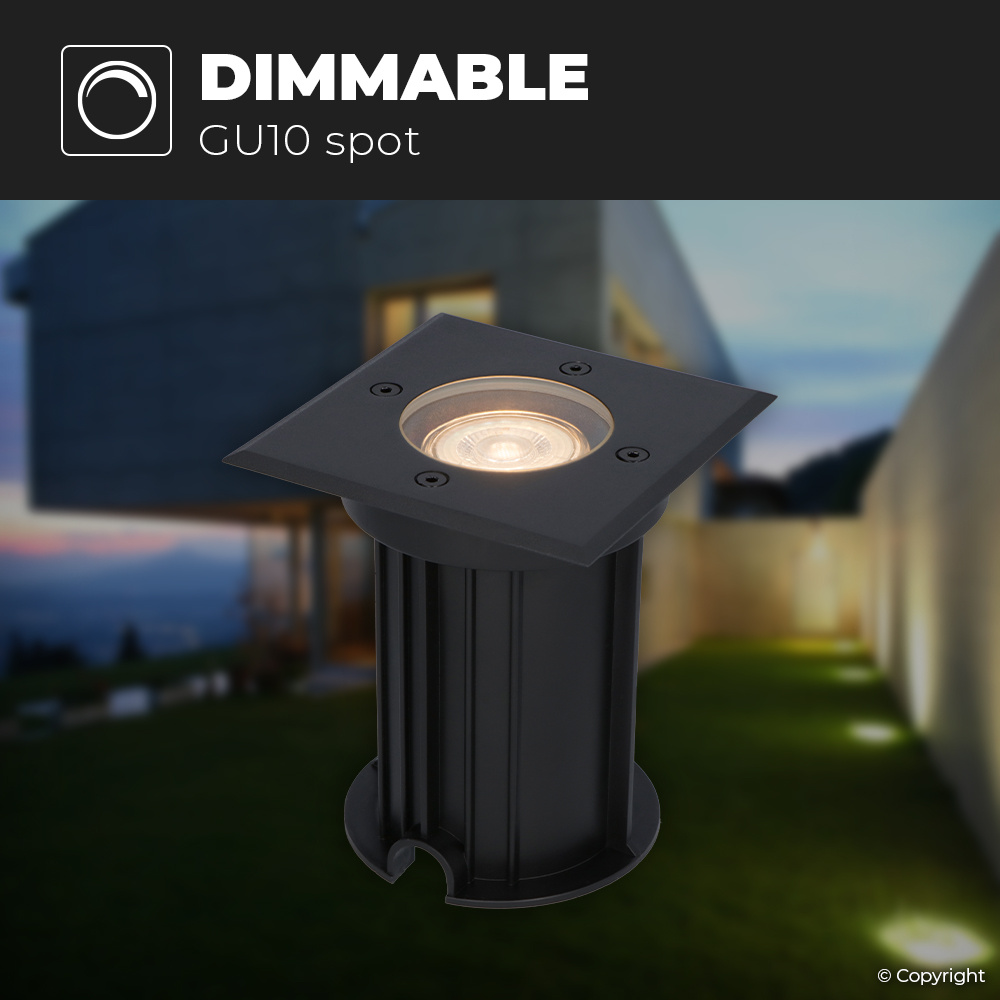 3x Ramsay dimbare LED grondspot - Vierkant - Zwart - 2700K warm wit - 5 Watt - IP67 straal waterdicht - 3 jaar garantie Grondspot buiten 230V