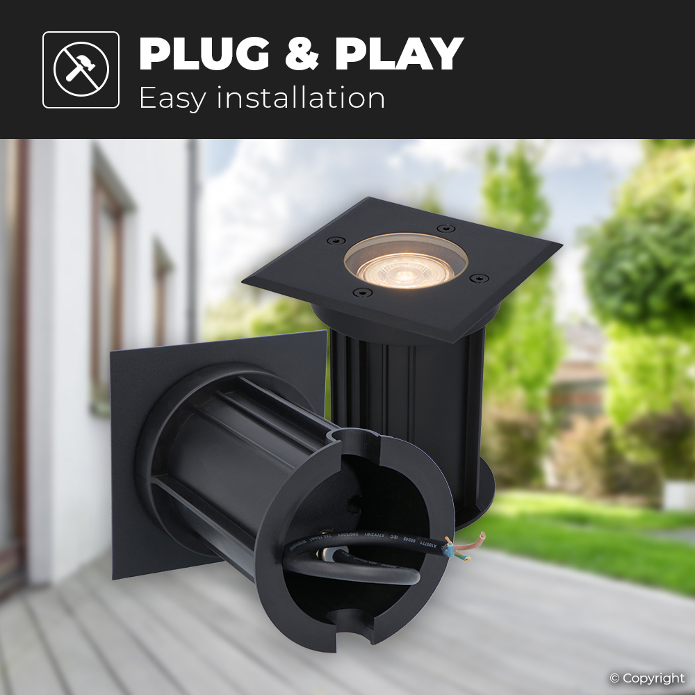3x Ramsay dimbare LED grondspot - Vierkant - Zwart - 2700K warm wit - 5 Watt - IP67 straal waterdicht - 3 jaar garantie Grondspot buiten 230V