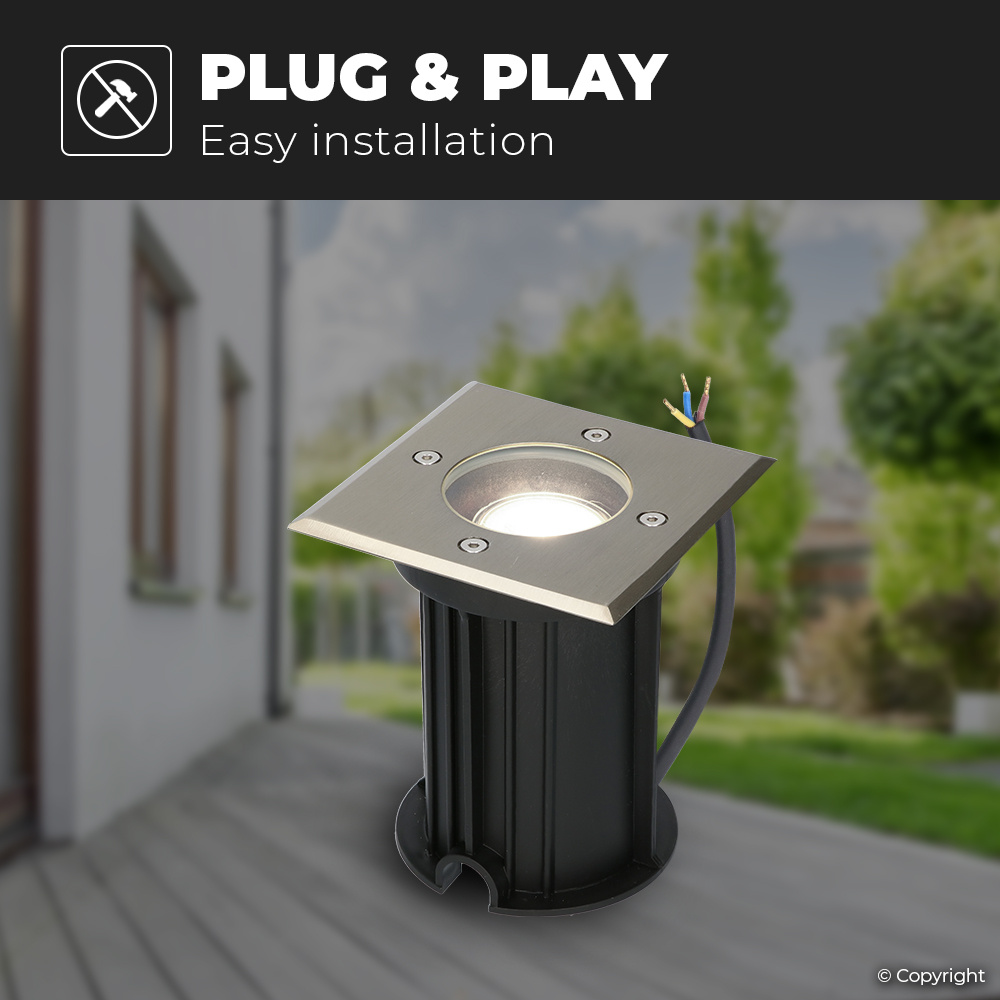 9x Ramsay dimbare LED grondspot - Vierkant - RVS - 6000K daglicht wit - 5 Watt - IP67 straal waterdicht - 3 jaar garantie Grondspot buiten 230V