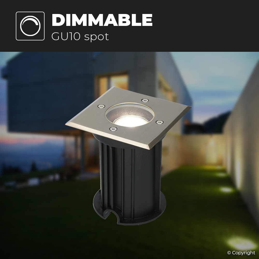 6x Ramsay dimbare LED grondspot - Vierkant- RVS - 6000K daglicht wit - 5 Watt - IP67 straal waterdicht - 3 jaar garantie Grondspot buiten 230V