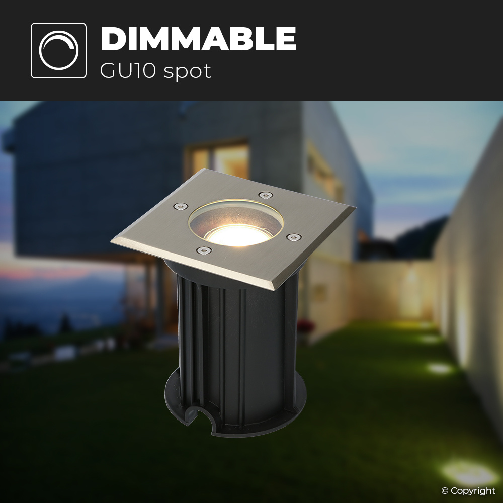 Ramsay dimbare LED grondspot - Vierkant- RVS - 4000K neutraal wit - 5 Watt - IP67 straal waterdicht - 3 jaar garantie Grondspot buiten 230V