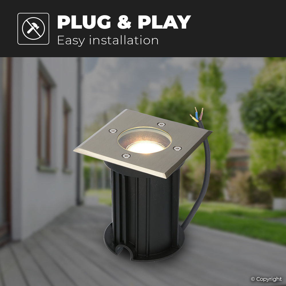 Ramsay dimbare LED grondspot - Vierkant- RVS - 4000K neutraal wit - 5 Watt - IP67 straal waterdicht - 3 jaar garantie Grondspot buiten 230V