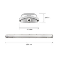 Ecoline LED TL armatuur 150 cm- IP65 Waterdicht - 4000K neutraal wit - Flikkervrij - 2x24 Watt LED Buizen - 4800 Lumen