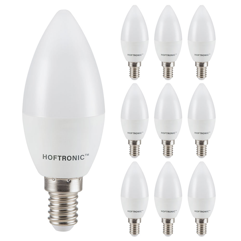 HOFTRONIC - Voordeelverpakking 10X E14 LED Lampen - 4,8 Watt 470lm - Vervangt 40 Watt - 6500K daglicht wit licht - Kleine fitting - C37 Kaarslamp kleine fitting