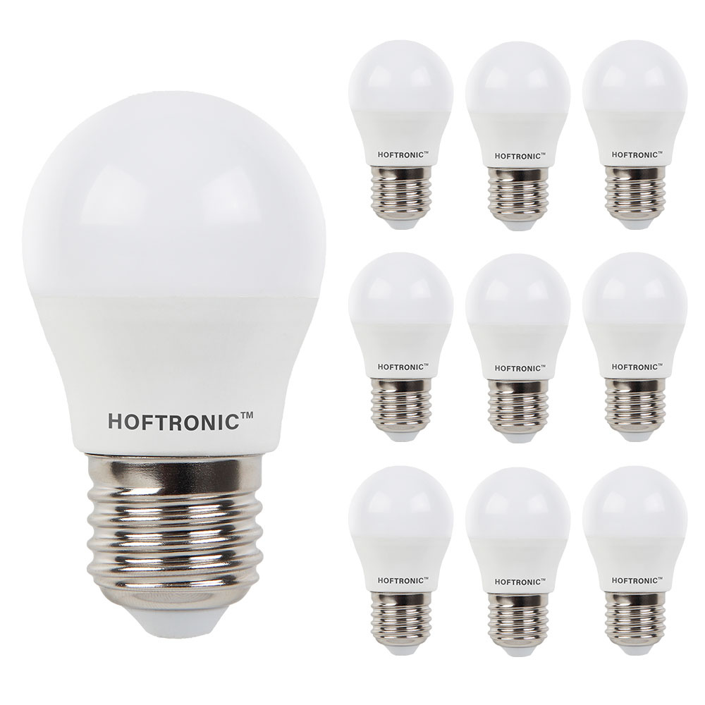 HOFTRONIC - Voordeelverpakking 10X E27 LED Lampen - 4,8 Watt 470lm - Vervangt 40 Watt - 4000K Neutraal wit licht - Grote fitting - G45 vorm E27 Lamp