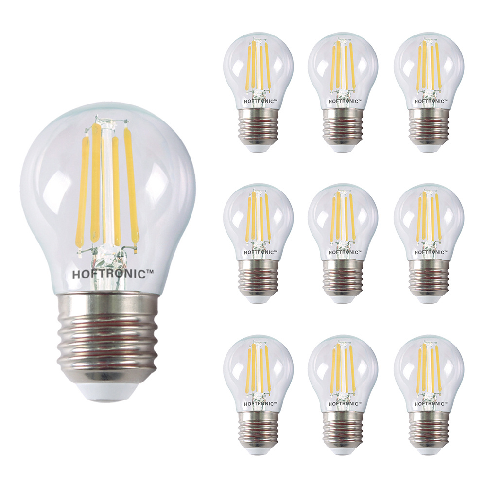 HOFTRONIC - Voordeelverpakking 10X E27 LED FIlament lampen - 4 Watt 470lm - 2700K Warm wit - Vervangt 40 Watt - G45 Bolvorm E27 Lamp