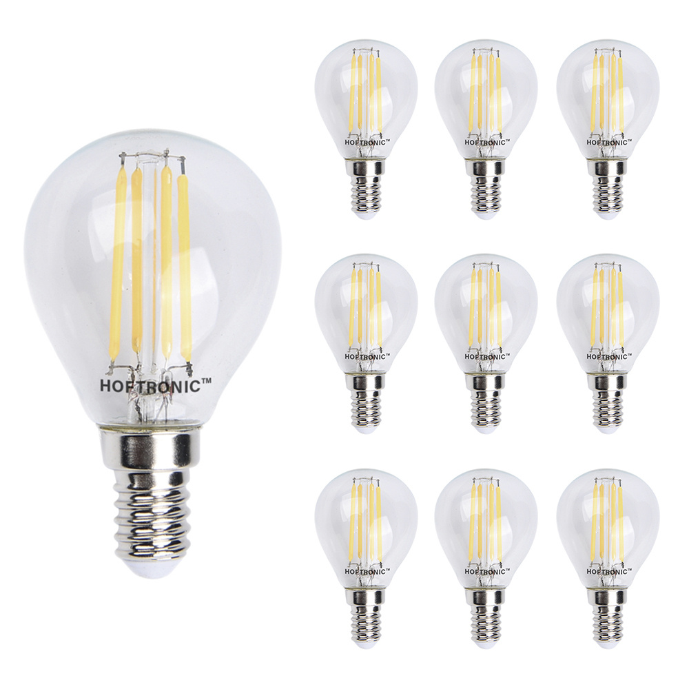 HOFTRONIC 10x E14 LED Filament - 4 Watt 470 lumen - 2700K warm wit licht - kleine fitting - Vervangt
