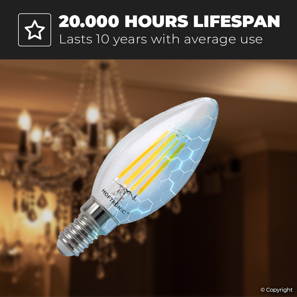 10x E14 LED Filament - 4 Watt 470 lumen - 2700K warm wit licht - kleine fitting - Vervangt 40 Watt - C37 kaarslamp