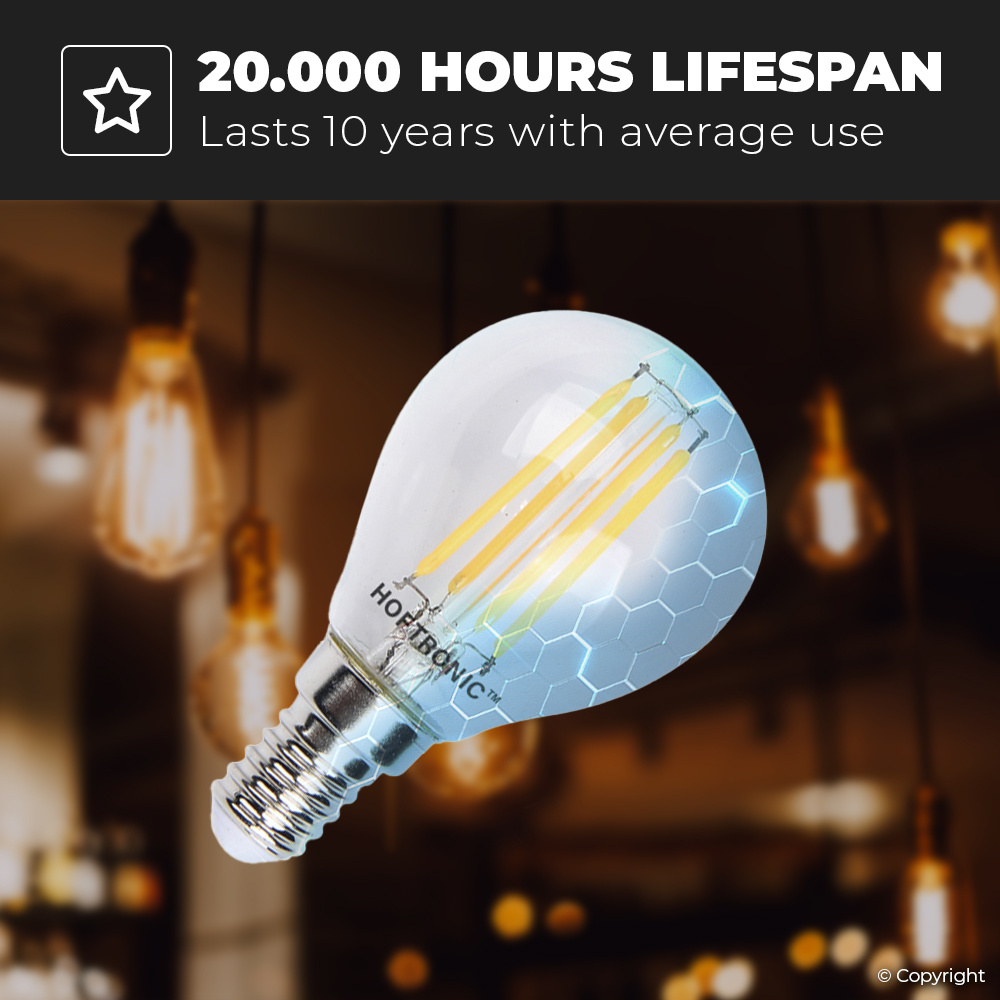 E14 LED Filament - 4 Watt 470 lumen - 2700K warm wit licht - kleine fitting - Vervangt 40 Watt - P45 vorm