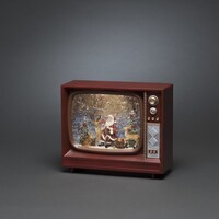 Kerstlantaarn 21x25cm voor binnen – Kerstman in TV - Warm wit - Sneeuwlantaarn - Kerstverlichting op batterijen incl. Timer