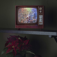 Kerstlantaarn 21x25cm voor binnen – Kerstman in TV - Warm wit - Sneeuwlantaarn - Kerstverlichting op batterijen incl. Timer