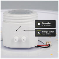 LED ceiling light white with motion sensor and twilight switch 12W 1000 Lumen 3000K IP20 3 years warranty