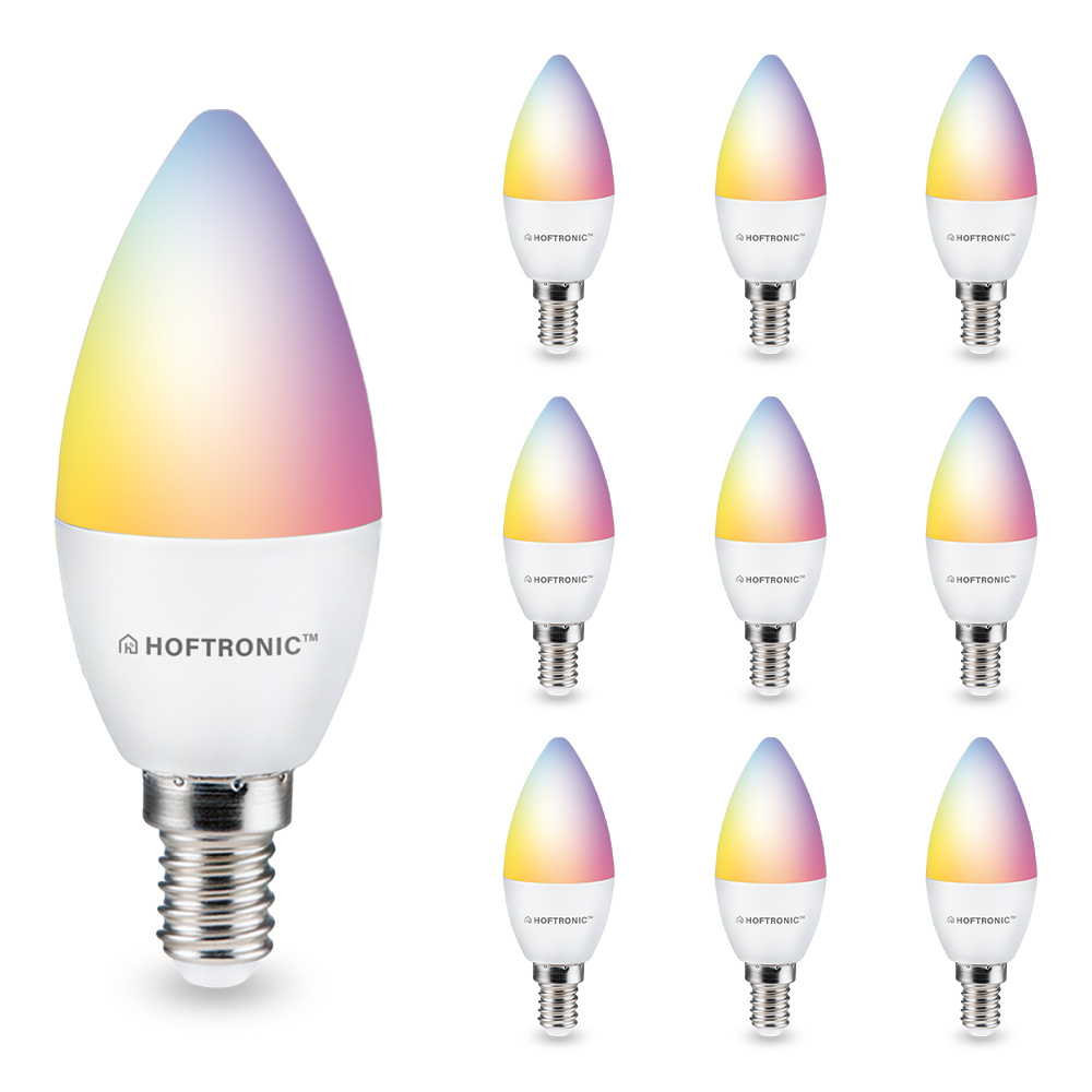 HOFTRONIC SMART Set van 10 E14 SMART LED Lamp - RGBWW - Wifi & Bluetooth - 5.5 Watt - 470lm - C37 - 