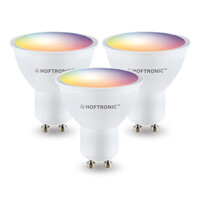 Set van 3 GU10 120° SMART LED Lampen RGBWW Wifi+Bluetooth 5.5 Watt 400lm Dimbaar via App