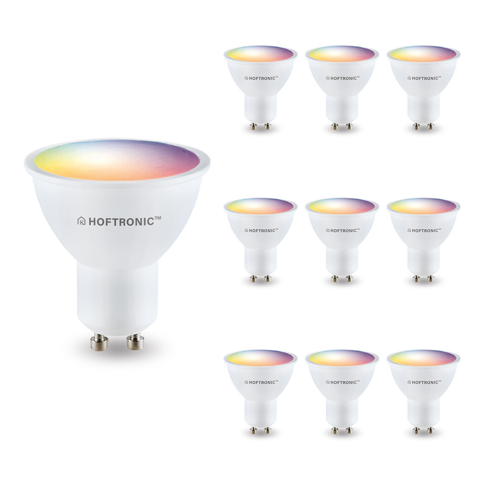 HOFTRONIC SMART Set van 10 GU10 SMART LED - RGBWW - Wifi & Bluetooth - 5.5 Watt - 400lm - 120 - Dim