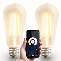 2x Smart E27 LED filament lamp - ST64 - Wifi & Bluetooth - 806lm - 7 Watt - Warm white to cold white