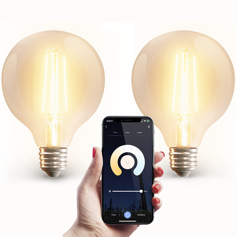 HOFTRONIC SMART 2x Smart E27 LED filament lamp - G95 - Wifi & Bluetooth - 806lm - 7 Watt - Warm wit 