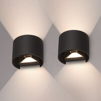 2-Pack Denver LED Wall Lights - Up & Down - 6 Watt - Dimmable - IP54 waterproof for outdoors - 3000K Warm white - Black - For living rooms, bathrooms, facades, bedrooms, halls and indoor spaces