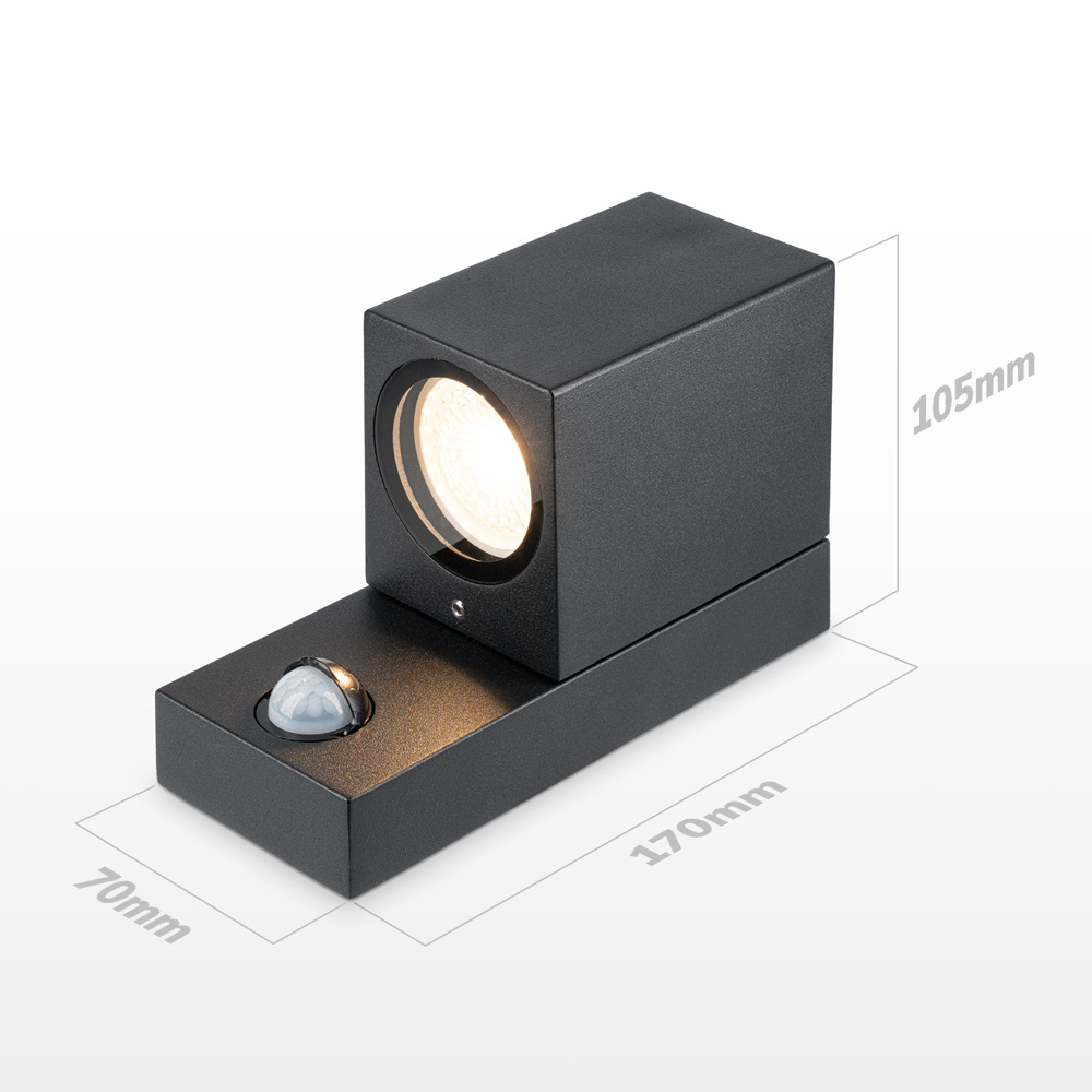 Marion PIR - LED wandlamp kubus - Bewegingssensor - Schemerschakelaar - GU10 excl. lichtbron - IP65 - Zwart - Binnen en buiten - 3 jaar garantie voo