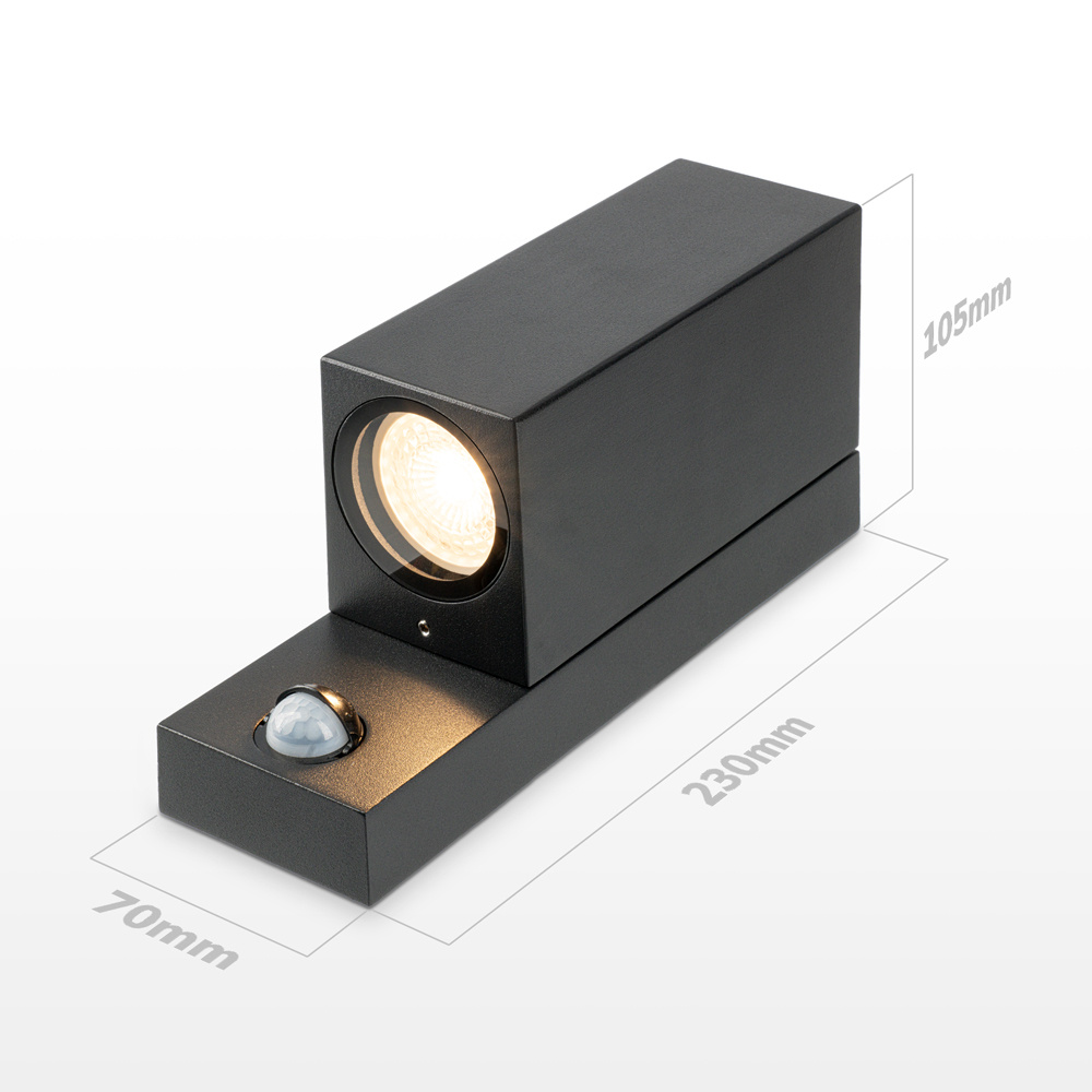 Selma PIR LED wandlamp - Bewegingssensor - Schemerschakelaar - Up & Down light - IP65 - excl. GU10 lichtbron - Zwart - Binnen en buiten - 3 jaar garan