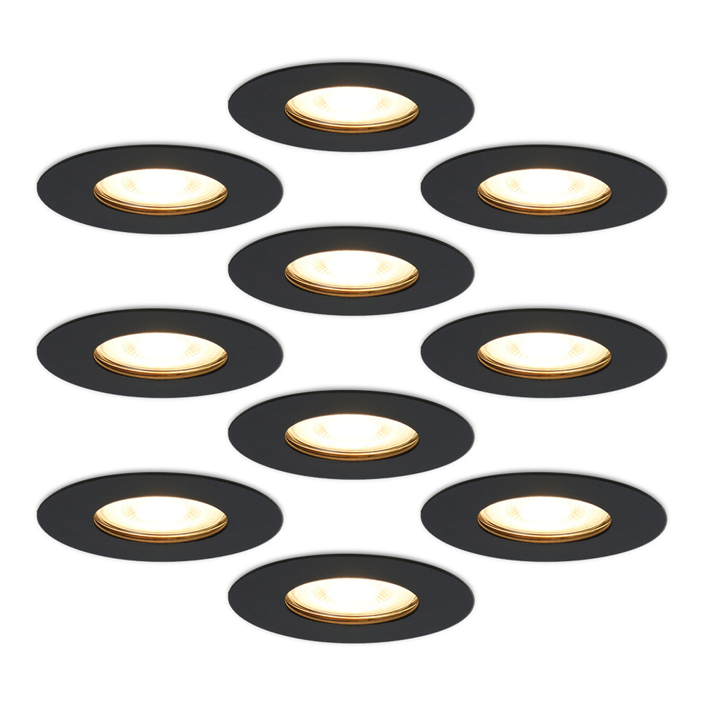 HOFTRONIC™ Set van 10 Bari - LED Inbouwspots Dimbaar Zwart - IP65 waterdicht voor badkamer, binnen en buiten - GU10 4,5 Watt 400 Lumen - 2700K Warm wit - Spotjes