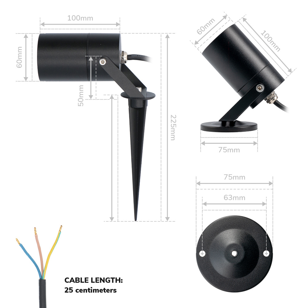 Spikey LED Wandlamp - Wandspot - Vlonderspot - Zwart - Dimbaar - GU10 - 4,5W - 400lm - 4000K neutraal wit - IP65 - voor binnen en buiten voor binnen
